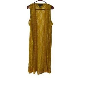 Polly & Esther Gold Lace Long Duster Sleeveless Open Front Cardigan Large Womens